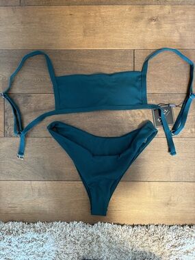 Zaful Teal Ribbed Bandeau Bikini Set